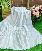 White Embroidered Dupatta Cotton Blend, Viscose Silk Shawl, Dupatta, Abaya DP910 - £8.59 GBP