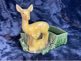 Shawnee Art Pottery Yellow Deer &amp; Fawn Green Planter #669 Made in USA 6&quot; Vintage - £42.28 GBP