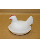 Vintage White Milk Glass Hen on Nest Covered Dish Red Comb Chicken Candy... - £15.93 GBP