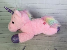 Unicorn Pink Purple Hooves Rainbow Mane Plush Stuffed Animal Six Flags E... - $55.43