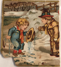Kids Playing In The Snow Trimmed Victorian Trade Card VTC 5 - $5.93