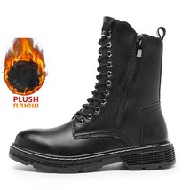 Men Boots Black Genuine Leather Outdoor Fashion High Top Punk Shoes Winter Warm  - £78.25 GBP