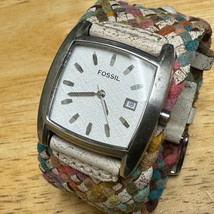 Fossil Quartz Watch Women Silver Steel Color Braided Bund Band Date New Battery - £22.31 GBP