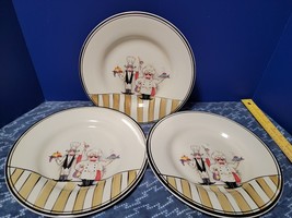 HD Designs Le Chef Large Black Trim Striped Rimmed 11” Dinner Plates lot... - £35.73 GBP