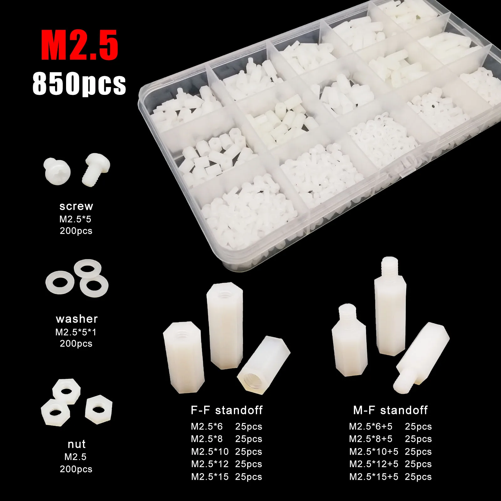 Play 445/650/850/1300pc M2 M2.5 M3 M4 PCB Motherboard White Plastic Nylon Hex He - £32.05 GBP