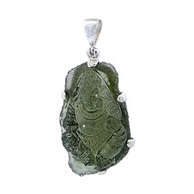 Starborn Carved Ganesh Moldavite Pendant Necklace (22&quot;) Green - £606.63 GBP