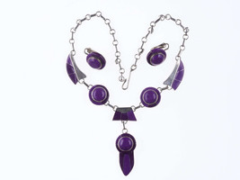 Julius Manuelito Southwestern Sterling purple stone channel inlay necklace and e - $519.75