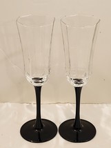 Set of 2 Vintage Luminarc Octime Black Stem Champagne Glasses Flutes Fra... - $17.82