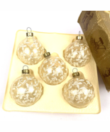 Vintage Christmas Ornaments Glass Ball Stencil White Lace Mica Glitter 2... - $43.76 CAD