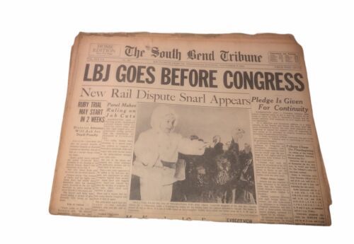 “LBJ Goes Before Congress” November 27, 1963 The South Bend Tribune News... - $22.14