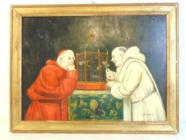 Catholic Pope &amp; Priest Framed Oil Painting By C. Franco - £197.84 GBP