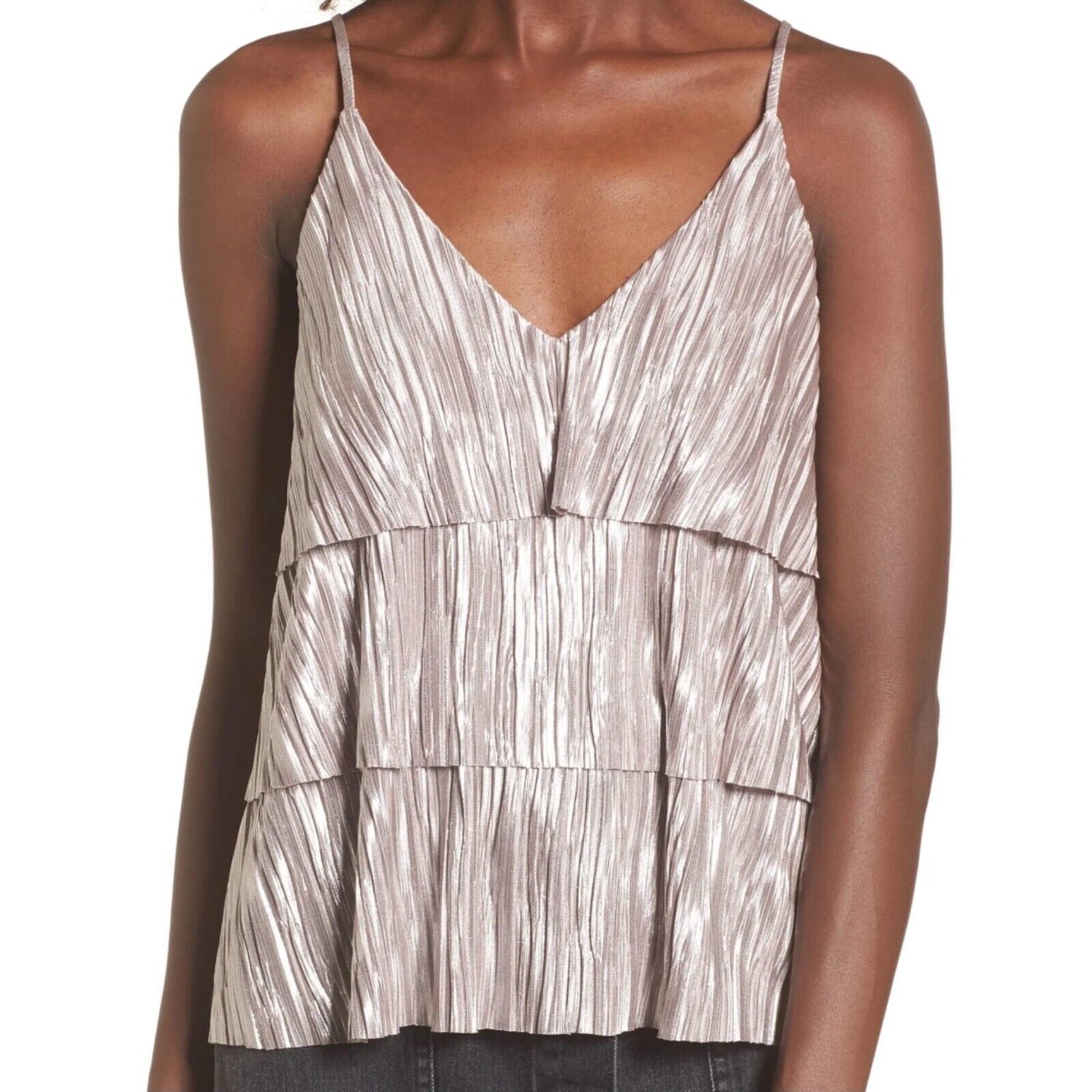 Primary image for Lost + Wander purple metallic Bastille plisse tiered tank camisole extra small