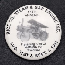 Rice Co. Steam &amp; Gas Engine INC 1991 Vintage Pin Button Pinback - £10.43 GBP