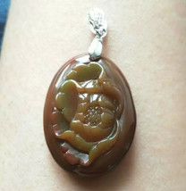 Women&#39;s Yanyuan Agate Peony Pendant 925 Sterling Silver Natural Stone Gemstone - £77.82 GBP
