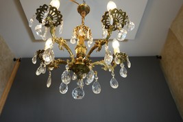 Antique Victorian Ornate Classic Solid BRASS Crystal 5 Lights CHANDELIER... - $6,863.68 MXN