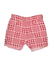 Vintage Plaid Shorts Womens 24 Picnic Patchwork Red Cut Off Fringe Pinup... - £19.67 GBP