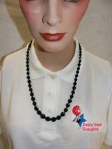 Vintage Black Glass Beaded Necklace Facet Cut Graduated Beads 24&quot; 16-e - $460.95 MXN