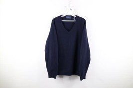 Vintage 90s Streetwear Mens 2XL XXL Blank Wool Knit V-Neck Sweater Navy Blue - $59.35