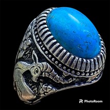 dome 925 sterling Silver ring Natural healing blue turquoise senai فيروز سيناوي - $148.50