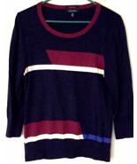 Lands&#39; End lightweight sweater size M navy blue 3/4 sleeves 100% Supima ... - $10.89