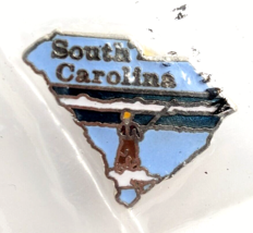 VTG South Carolina State Map Fly Fishing Enamel Pin SC Souvenir Mafco Blue... - $12.99