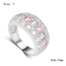 Women Engagement Crystal Romantic Jewelry Wedding Rings Silver Plated Colorful Z - £7.36 GBP+