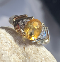 10K Yellow Gold Ring Sz 6 Citrine Stone Color Fine Jewelry 2.62g - £125.22 GBP