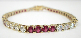 12CT Round Cut Simulated Ruby Gold Plated 925 Silver Wedding Tennis Bracelet - £166.17 GBP