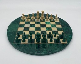 Marble Green Malachite Stone Round Chess Set Table Top With Pieces - £769.91 GBP
