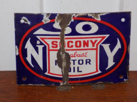 Vintage SOCONY Parabase Motor Oil Porcelain Gas Pump Plate - $425.70