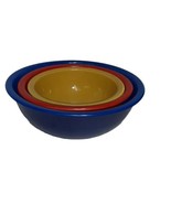 Vtg 80&#39;s PYREX 3Primary Color Mixing Bowl Set, Clear Bottom, Nesting Blu... - £30.73 GBP