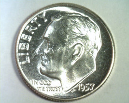 1957 Roosevelt Dime Uncirculated+ Unc.+ Nice Original Coin Bobs Coins 99c Ship - $5.00