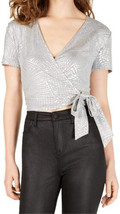 Gypsies &amp; Moondust Juniors Cropped Tie Hem Top Size Small Color Grey/Silver - £15.54 GBP