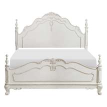 Victorian Style Antique White Queen Bed 1pc Traditional Bedroom Furniture Floral - £795.07 GBP