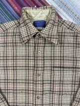 Vintage 70s 80s Pendleton Shirt Tartan Beige Plaid Wool Button Up Mens Small USA - £27.68 GBP