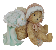 Cherished Teddies 1991 Jasmine Bear &amp; Basket &amp; Heart Shaped Pillow #950475 - £7.45 GBP