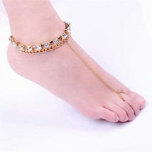 Cubic Zirconia & 18K Gold-Plated Figaro Layer Anklet & Toe Ring Set - £11.76 GBP