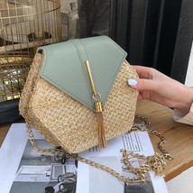 Hot Hexagon New Mulit Style Straw+PU Chain Messenger Bags Women Summer Rattan Ha - £13.58 GBP