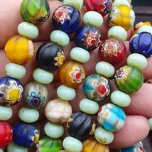 Vintage Murano Millefiori Style Melon Glass Beads Strand 24&quot; 11.5mm - £37.91 GBP