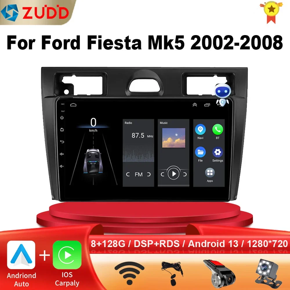 Android 13 Car Radio For Ford Fiesta Mk VI 5 Mk5 2002-2008 Multimedia GPS - £100.52 GBP+