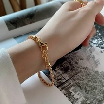 18K Yellow GP Golden Twisted Rope Design Bracelet Adjustable Women Wrist Chain - £102.52 GBP