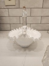 Vintage Fenton Silvercrest Ruffled Edge Basket White Milk Glass 7 Inches - £15.42 GBP