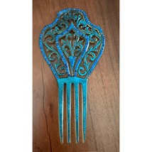 1900s Huge Blue Green Celluloid Art Nouveau Hair Comb Cobalt Rhinestones - $1,387.13 MXN