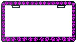 Black Paw Prints Critter Dog Pet Cat Pink License Plate Frame - £5.57 GBP