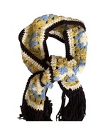 Granny Square Black Gold Crocheted Scarf Fringe Hem NWOT - £22.14 GBP