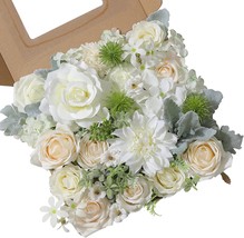 rongflower Artificial Flowers Combo Silk Mix Fake Flowers Leaf for, Milk White - £15.66 GBP