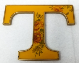 Brass Letter T Initial with Rose Enamel Inlay Monogram Floral Decorative... - $18.95