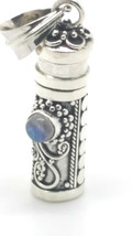 Sterling Silver Cylinder Prayer Box Pendant with Simulated Rainbow Moonstone - £36.39 GBP
