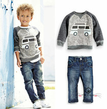 2PCS Baby Boys Long Sleeve T-Shirt + Denim Pants Set Kids Casual Clothes... - £15.71 GBP