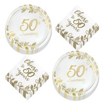 Cheers to 50 Years Gold Vine Happy 50th Anniversary Paper Dessert Plates... - £11.22 GBP+